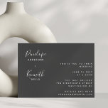 Invitación Minimalista guión moderno Boda blanco y negro<br><div class="desc">Esta invitación a la boda contemporánea presenta una composición horizontal minimalista y una tipografía de escritura simple en blanco y negro.</div>