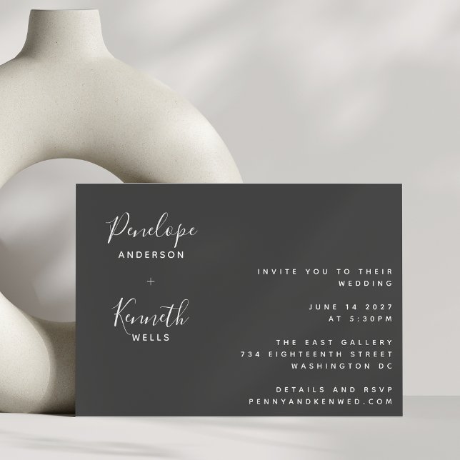 Invitación Minimalista guión moderno Boda blanco y negro (Subido por el creador)