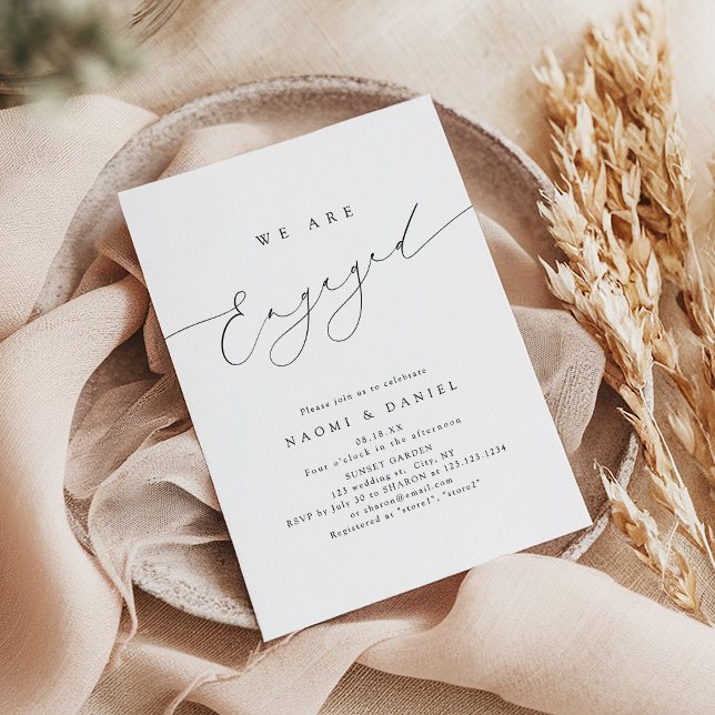 Invitación Minimalista guión moderno de Moda Participación el (Minimalist Modern Chic Script Elegant Engagement Invitation)