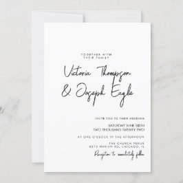 Invitación Minimalista guión moderno negro Boda blanco de tin
