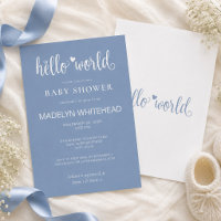 Minimalista Hello World Baby Shower Azul Polvorien