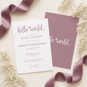 Invitación Minimalista Hello World Baby Shower Malva