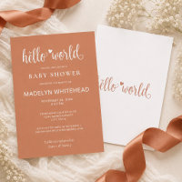 Minimalista Hello World Baby Shower Terracota