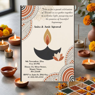 Invitación Minimalista Japandi moderno Deepak Diwali de terra