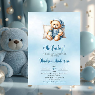 Invitación Minimalista lindo oso de peluche bebé ducha