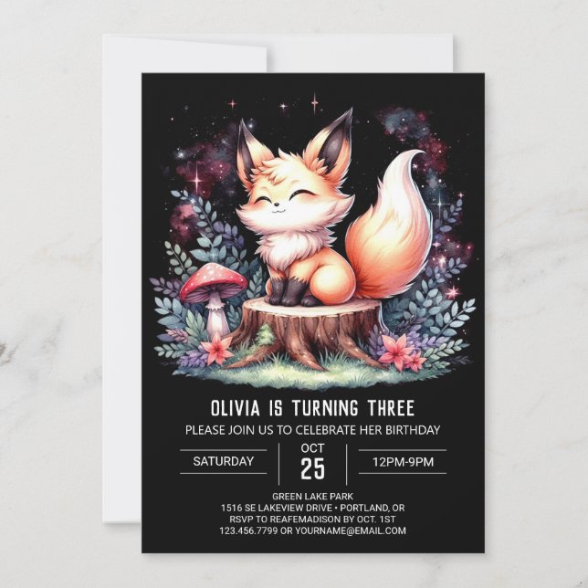 Invitación Minimalista Little Fox Birday digital (Anverso)
