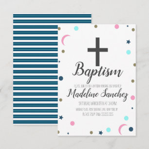 Invitación Minimalista Luna Dainty Estrellas Bautizo