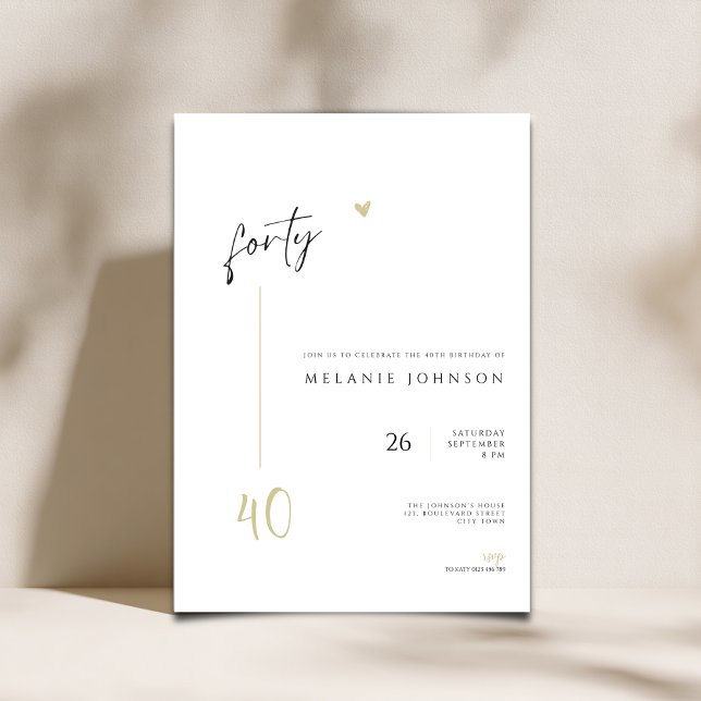 Invitación minimalista manuscrita para cumpleaños  (Minimal Modern 40th Birthday invitation with handwritten typography,)