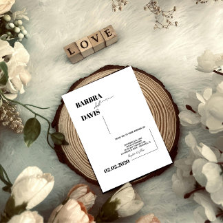 Invitación minimalista moderna a la boda blanca y