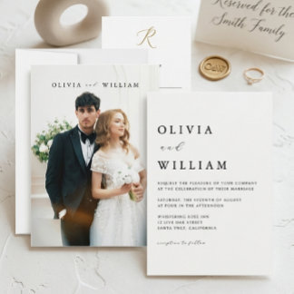 Invitación Minimalista Moderna Blanca Elegante Boda Fotográfi