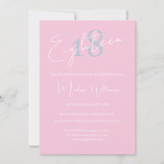 Invitación Minimalista Moderna para 18 Cumpleaños (Anverso)