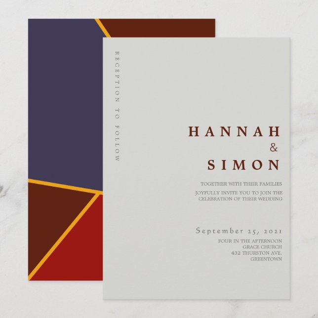 Invitación Minimalista Moderna para Boda de Otoño (Anverso / Reverso)