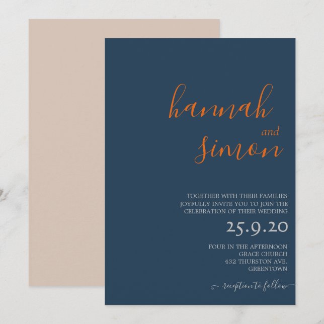 Invitación Minimalista Moderna para Boda de Otoño (Anverso / Reverso)