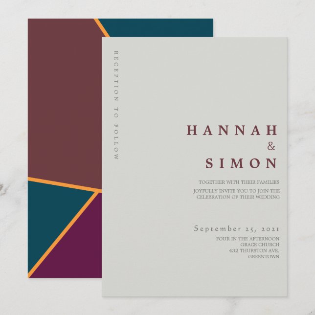 Invitación Minimalista Moderna para Boda de Otoño (Anverso / Reverso)