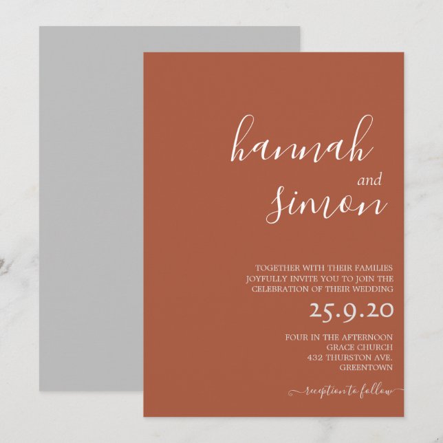 Invitación minimalista moderna para boda de otoño  (Anverso / Reverso)