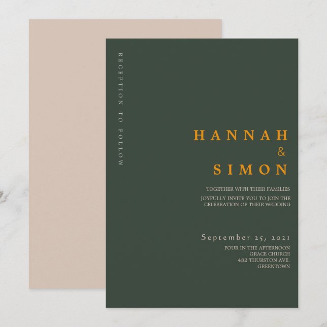 Invitación minimalista moderna para boda de otoño  (Anverso / Reverso)