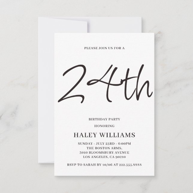 Invitación Minimalista Moderna Simple Caligrafía Cumpleaños 2 (Anverso)