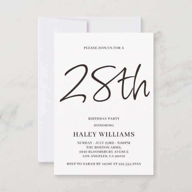 Invitación Minimalista Moderna Simple Caligrafía Cumpleaños 2 (Anverso)