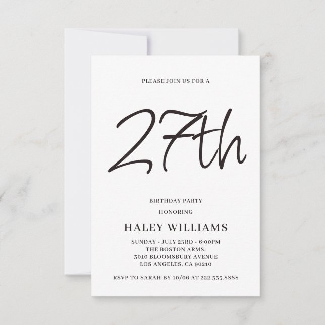 Invitación Minimalista Moderna Simple Caligrafía Cumpleaños 2 (Anverso)