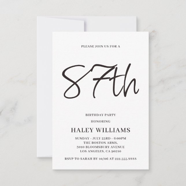 Invitación Minimalista Moderna Simple Caligrafía Cumpleaños 8 (Anverso)