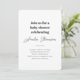 Invitación Minimalista Moderna Simple Fiesta de Bebé Blanco