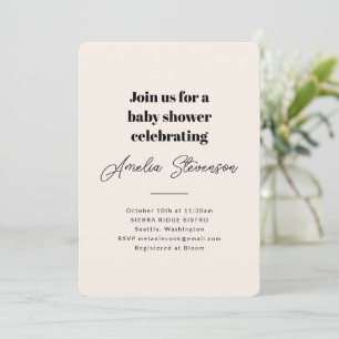 Invitación Minimalista Moderna Simple Fiesta de Bebé Marfil