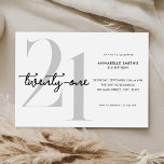 Invitación Minimalista moderno 21º cumpleaños<br><div class="desc">Moderna invitación minimalista de 21 años con un diseño sencillo con tipografía de moda y escritura elegante.</div>