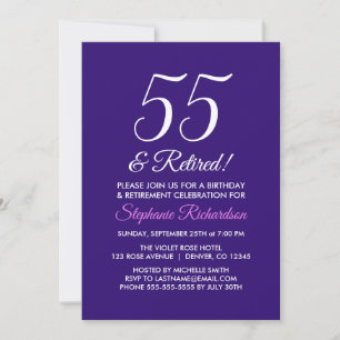 Invitación Minimalista Moderno 55 y Jubilación Púrpura Retira