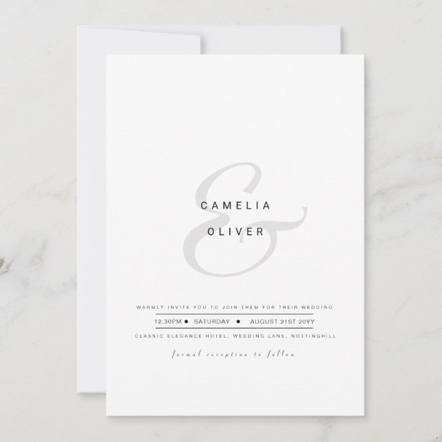 Invitación Minimalista moderno blanco Ampersand Boda (Anverso)