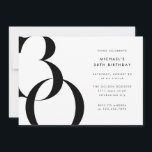Invitación Minimalista moderno blanco negro 30 Fiesta de cump<br><div class="desc">Moderno estilo minimalista 30ª invitación de fiesta de cumpleaños en blanco y negro, plantilla editable para los detalles del evento personalizado. Esta invitación a la fiesta de cumpleaños es la elección perfecta si buscas una invitación para 30 años, una elegante invitación para una fiesta de cumpleaños, una invitación para un...</div>