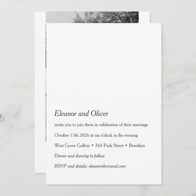 Invitación Minimalista moderno blanco negro foto Boda QR (Anverso / Reverso)
