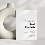 Invitación Minimalista moderno blanco negro simple murciélago<br><div class="desc">Moderna Minimalista Retro Blanco Negro Simple Boda Invitación Mitzvah</div>