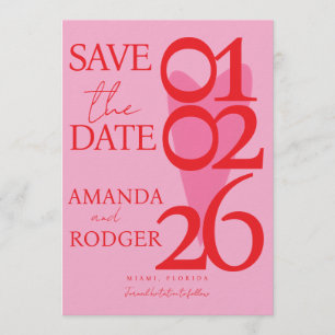 Invitación Minimalista Moderno Corazón Rojo Rosa Salva la Fec