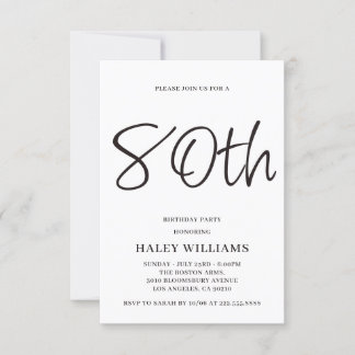 Invitación Minimalista Moderno Cumpleaños 80 con Caligrafía S