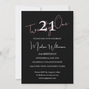 Invitación Minimalista Moderno Cumpleaños Negro Rosa 21st