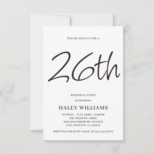 Invitación Minimalista Moderno Cumpleaños Simple Caligrafía 2 (Anverso)