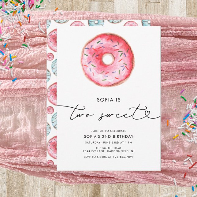 Invitación Minimalista moderno Donut Two Sweet Birthday (Subido por el creador)