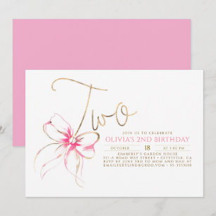Invitación Minimalista moderno elegante lazo rosa cumpleaños