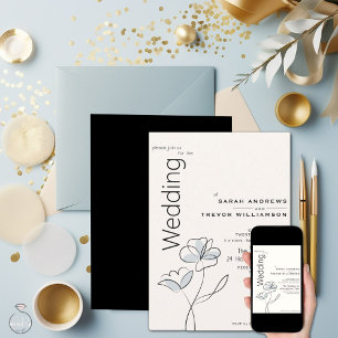 Invitación Minimalista moderno Floral Dusty Blue and Buff