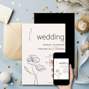 Invitación Minimalista moderno Floral Dusty Blue and Buff