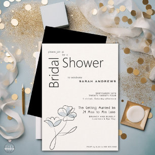 Invitación Minimalista moderno Floral Dusty Blue and Buff