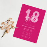 Invitación Minimalista moderno Hot Pink 18th Birthday Party<br><div class="desc">Esta minimalista tipografía invita a la fiesta de 18 años es perfecta para una fiesta de cumpleaños moderna. El diseño sencillo incluye texto blanco clásico sobre fondo rosado caliente. Personalizable en cualquier color. Mantenga el diseño minimalista y elegante, tal como está, o lo personalice añadiendo sus propios gráficos y obras...</div>