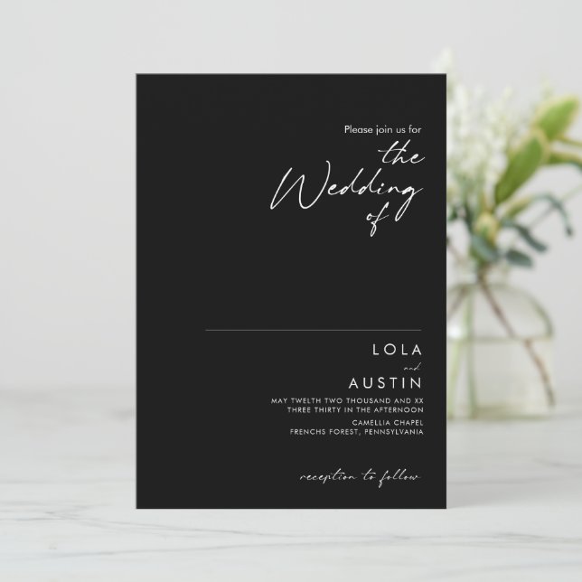 Invitación Minimalista moderno | Negro El Boda de (Anverso de pie)