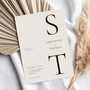 Invitación Minimalista moderno negro y Boda de marfil