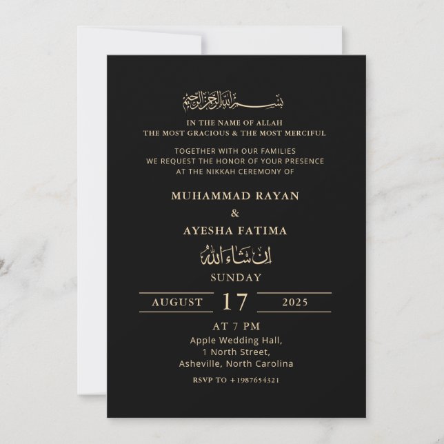 Invitación Minimalista moderno Nikkah Boda árabe islámico (Anverso)