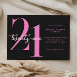 Invitación Minimalista moderno Rosa Negro 21 cumpleaños<br><div class="desc">Moderna invitación minimalista de 21 años con un diseño sencillo con tipografía de moda y escritura elegante.</div>