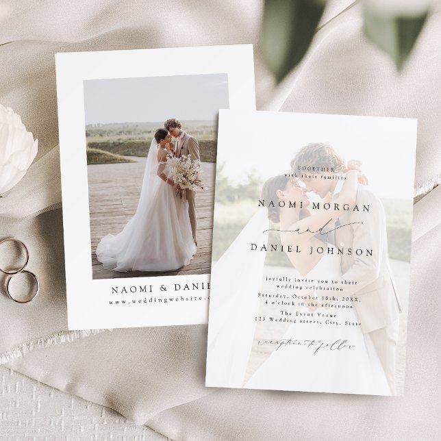 Invitación Minimalista Moderno Script Elegante Boda Fotográfi (Minimalist Modern Script Elegant Photo Wedding Invitation)