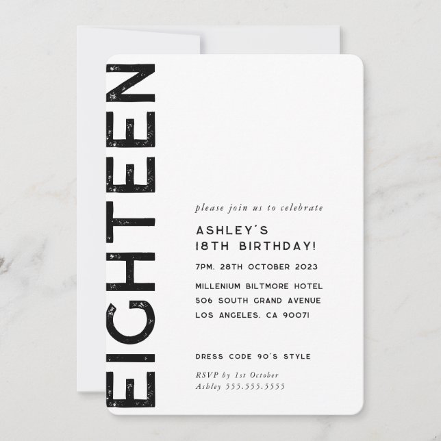 Invitación MINIMALISTA moderno simple cumpleaños 18 (Anverso)