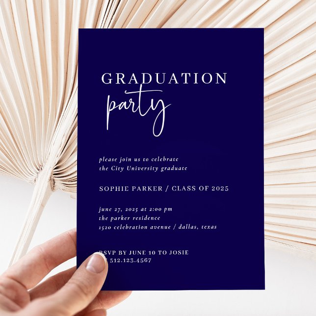 Invitación Minimalista moderno simple | Fiesta Dark Blue Grad (Subido por el creador)