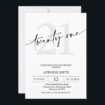 Invitación Minimalista moderno texto negro 21º cumpleaños<br><div class="desc">Moderno Minimalista Texto negro 21ª Invitación de cumpleaños con divisores Simple invitación de 21 años con un moderno encabezado de caligrafía y número de edad gris sobre un fondo blanco. Esta moderna invitación de 21 años es ideal para alguien que busca un diseño sencillo.</div>